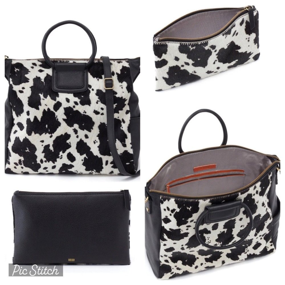 NWT Hobo Sheila Genuine Calf Hair Convertible Satchel & Matching Take Pouch